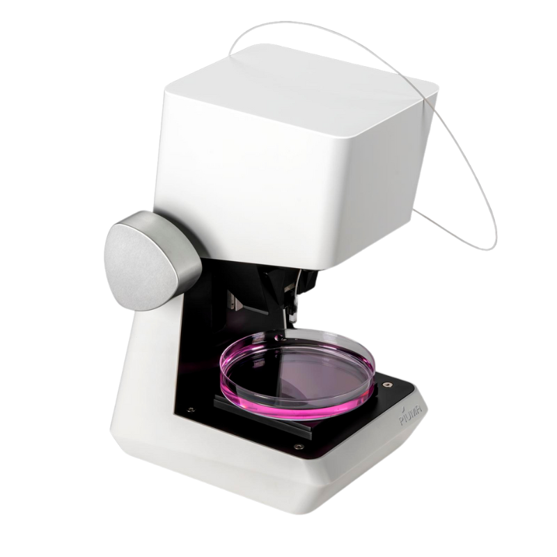 Piuma is a compact, standalone, and manual nanoindentor enabling the exploration of mechanical properties from micro- to macro scales in near physiological conditions.